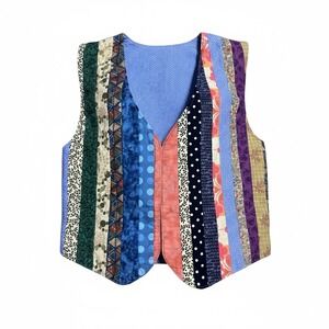 Bohemian Handmade Patchwork Vest Multi‎ Color Striped Boho Festival Large